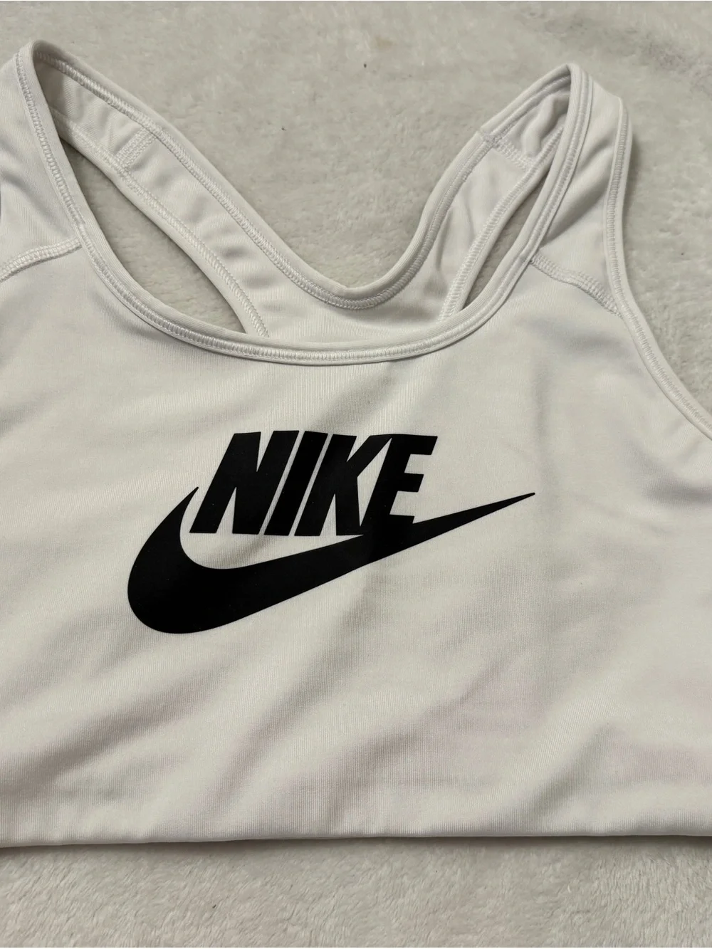Nike White Sports Bra with Black Swoosh Logo